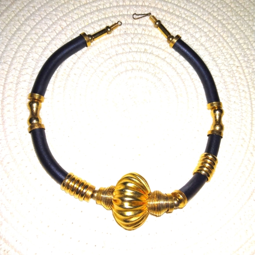 Unique black choker with goldtone accents